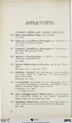 Antiquitäten (Nr. 189-207)