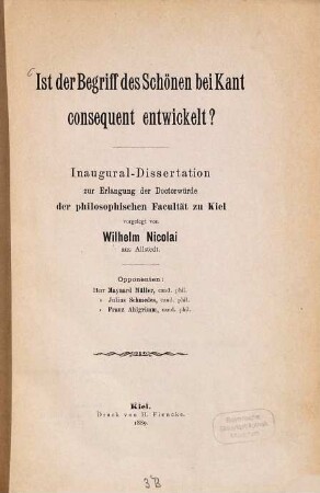 Ist der Begriff des Schönen bei Kant consequent entwickelt?