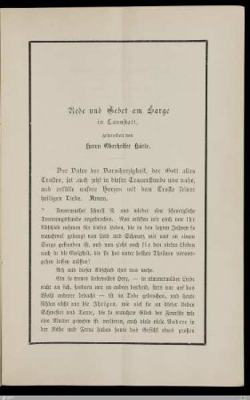 Rede und Gebet am Sarge