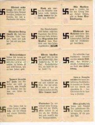 Bogen mit 15 Propaganda-Vignetten mit antisemitischen Sprüchen