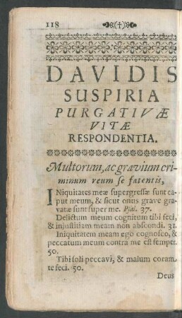 Davidis Suspiria Purgativae Vitae Respondentia