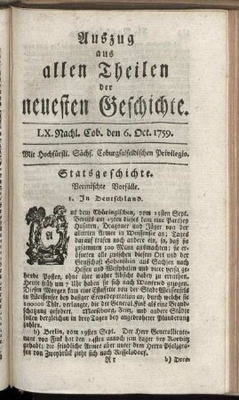 LX. Nachl. Cob. den 6. Oct. 1759.