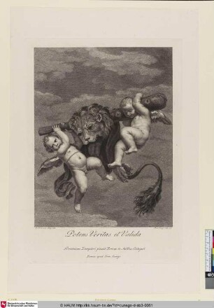 Potens Veritas et Valida [Schwebende Putten tragen Keule und Löwenfell]