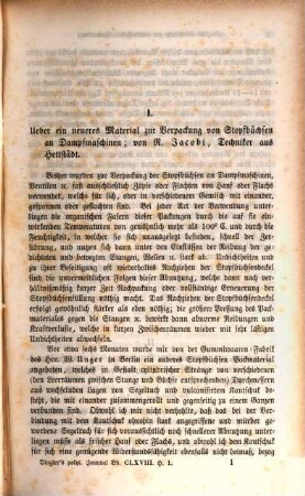 Polytechnisches Journal. 168. 1863 = 4. Reihe Bd. 18