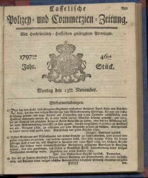 46tes Stueck, Montag den 13ten November 1797