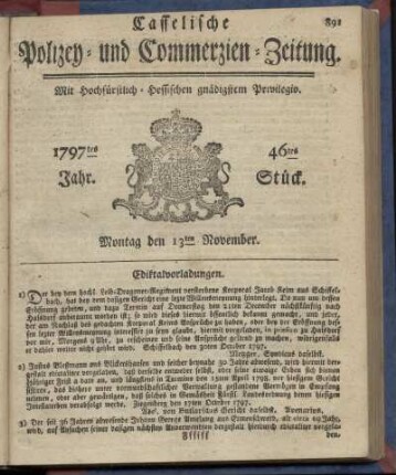 46tes Stueck, Montag den 13ten November 1797