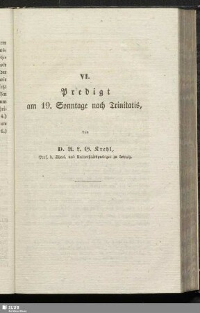 VI. Predigt am 19. Sonntage nach Trinitatis