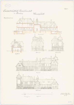 Landwirtschaftliche Versuchsanstalt, Bromberg Kleinviehstall: Südansicht, Nordansicht, Ostansicht, Westansicht 1:100