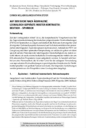 Auf der Suche nach Äquivalenz. Lexikalisch geprägte Muster kontrastiv: Deutsch-Spanisch