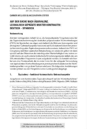 Auf der Suche nach Äquivalenz. Lexikalisch geprägte Muster kontrastiv: Deutsch-Spanisch