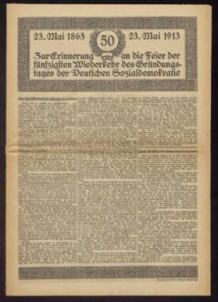 50. Jahrestag der Gründung des Allgemeinen Deutschen Arbeitervereins (23.5.1863)