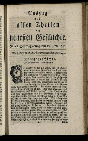 XLVI. Stück. Coburg, den 10. Nov. 1756.