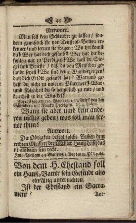 Von dem H. Ehestand soll ein Hauß-Vatter sein Gesinde also einfältig unterrichten. - Die Hauß-Taffel etlicher Sprüche , für allerley Heilige Orden und Stände ...