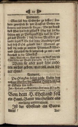 Von dem H. Ehestand soll ein Hauß-Vatter sein Gesinde also einfältig unterrichten. - Die Hauß-Taffel etlicher Sprüche , für allerley Heilige Orden und Stände ...