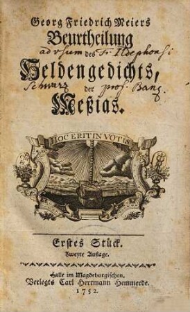 Georg Friedrich Meiers Beurtheilung des Heldengedichts, der Meßias, 1