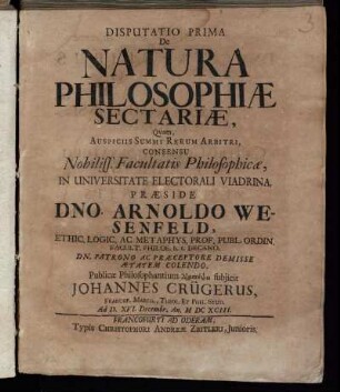 Disputatio Prima De Natura Philosophiae Sectariae