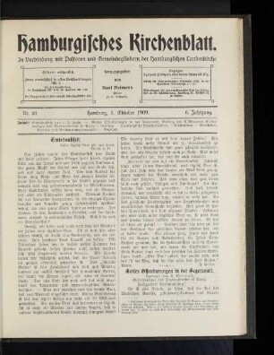 Nr. 40. Hamburg, 3. Oktober 1909. 6. Jahrgang.