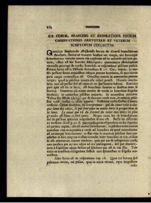 De Corde, Branches et Respiratione Piscium Oberservationes Artistotelis et veterum Scriptorum Collectae.