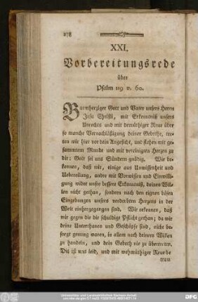 XXI. Vorbereitungsrede über Psalm 119 v. 60.