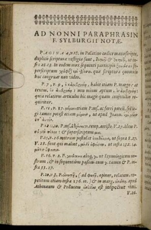 Ad Nonni Paraphrasin F. Sylburgii Notæ.