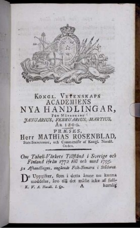 Om Tabell-Värkets Tillstånd i Servige och Finland ifrån 1772 till och med 1795.