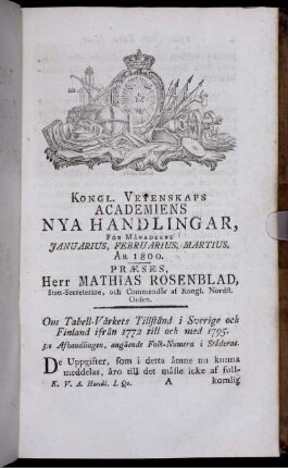 Om Tabell-Värkets Tillstånd i Servige och Finland ifrån 1772 till och med 1795.