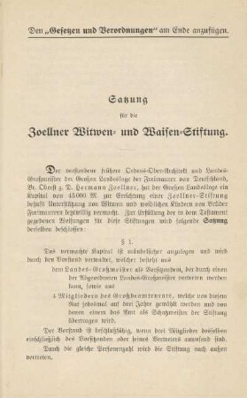 Satzung für die Zoellner Witwen- und Waisen-Stiftung