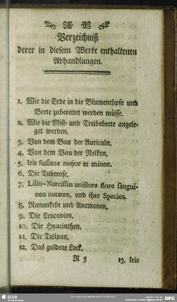 Verzeichniß derer in diesem Werke enthaltenen Abhandlungen