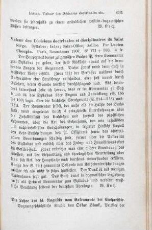 631 [Rezension] Choupin, Lucien, Valeur des décisions doctrinales et disciplinaires du Saint Siège.
