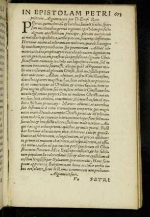 In Epistolam Petri priorem Argumentum per D. Eras. Rot.