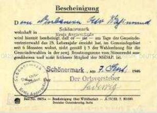 Bescheinigung über das Wahlrecht - Sachkonvolut