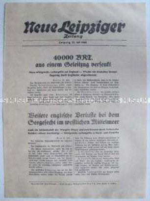 Extrablatt der "Neuen Leipziger Zeitung" u.a. zum Luftkrieg gegen Großbritannien