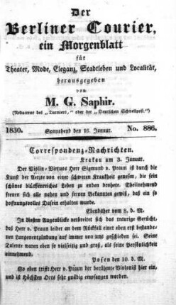 No. 886, Sonnabend den 16. Januar 1830