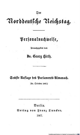 Hirth's Parlaments-Almanach, Ausg. 6, 20. Okt. 1867
