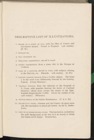 Descriptive list of illustrations.