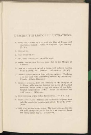 Descriptive list of illustrations.