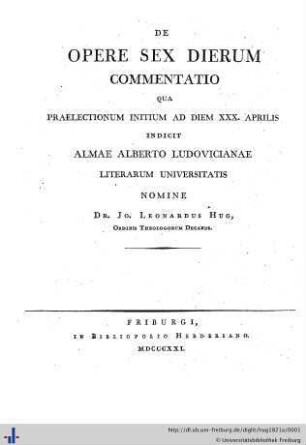 De opere sex dierum commentatio