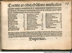 Trente et cinq chãsons musicales/ a quatre parties nouuellement et correctement imprimees