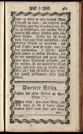 Zweyter Absatz. Lehren des alten Tobias an seinen Sohn.