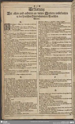 Erklärung Der alten und anderen an vielen Oertern unbekanten in der Teutschen Bibel befindlichen Teutschen Wörter
