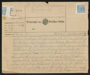 Brief von Hermann Bahr an Gerhart Hauptmann