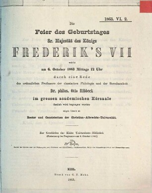 Zur Geschichte der Kieler Universitätsbibliothek : I.: Akad. Festschr. zum 6. Okt. 1862 ; II.: Akad. Festschr. zum 6. Okt. 1863, 2