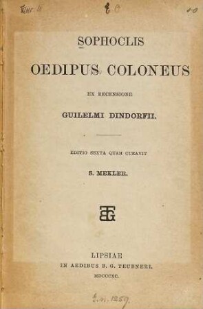 Sophoclis Oedipus Coloneus