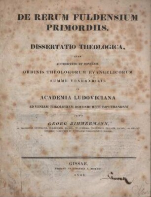 De Rerum Fuldensium Primordiis : Dissertatio Theologia