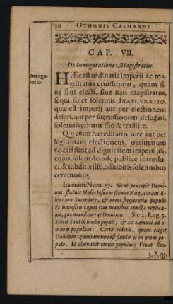 Cap. VII. De Inauguratione Magistratus.