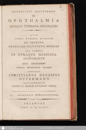 Dissertatio Inavgvralis De Opthalmia Eivsqve Therapia Specialiori