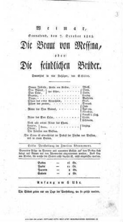 Die Braut von Messina, oder: Die feindlichen Brüder