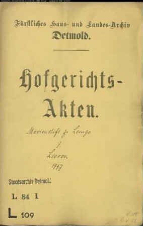 Lemgo, Marienstift zu gegen Hofagent Joseph Leeser in Detmold - Schuldforderung