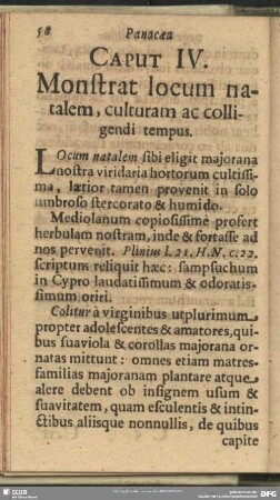 Caput IV. Monstrat locum natalem, culturam ac colligendi tempus