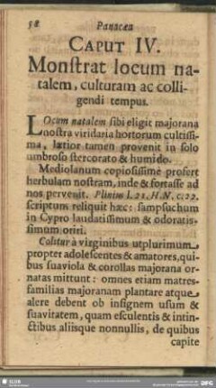 Caput IV. Monstrat locum natalem, culturam ac colligendi tempus